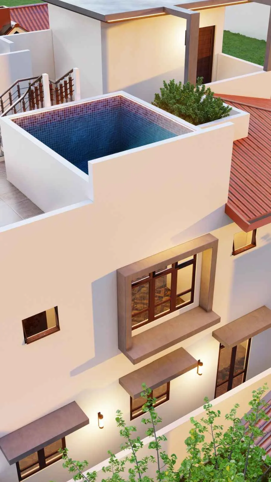 Rooftop mini pool on a 6 perch house design in Diyagama Homagama Sri Lanka