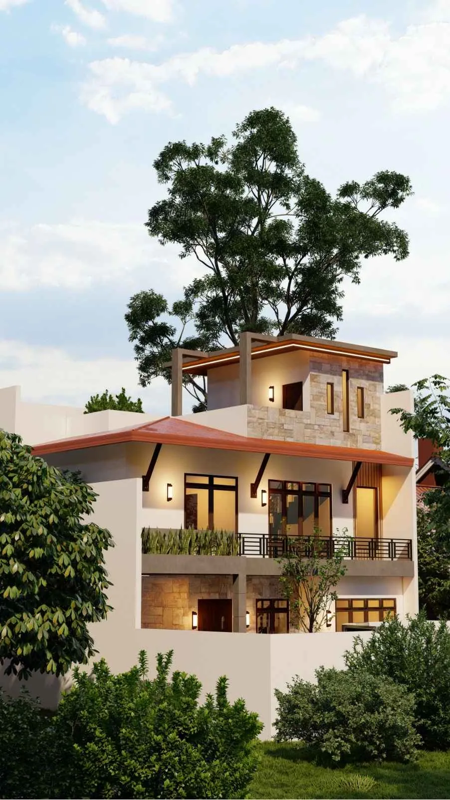 Completed 6 perch three storey house design in Diyagama Homagama Sri Lanka seen from the road
