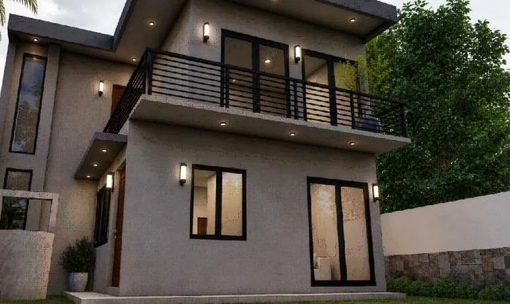 Side view render of a modern renovated house design in Kimbulapitiya Gampaha