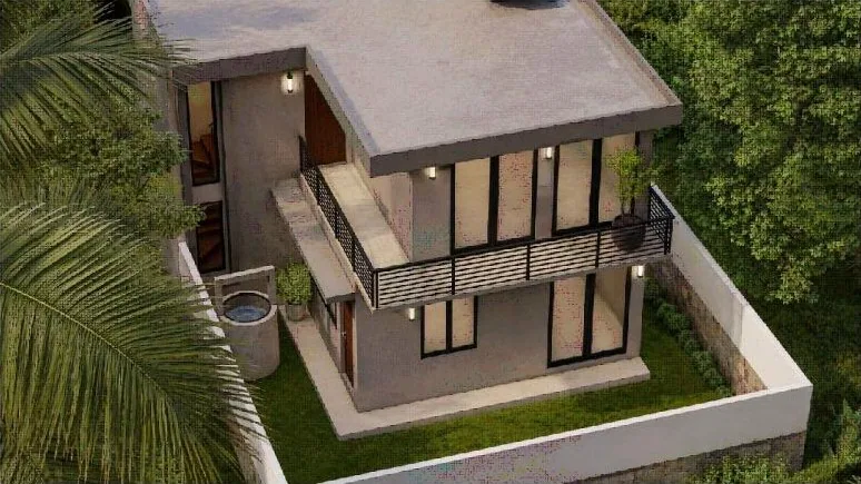 Rear view of a renovated house design in Gampaha Sri Lanka showing balcony and existing well