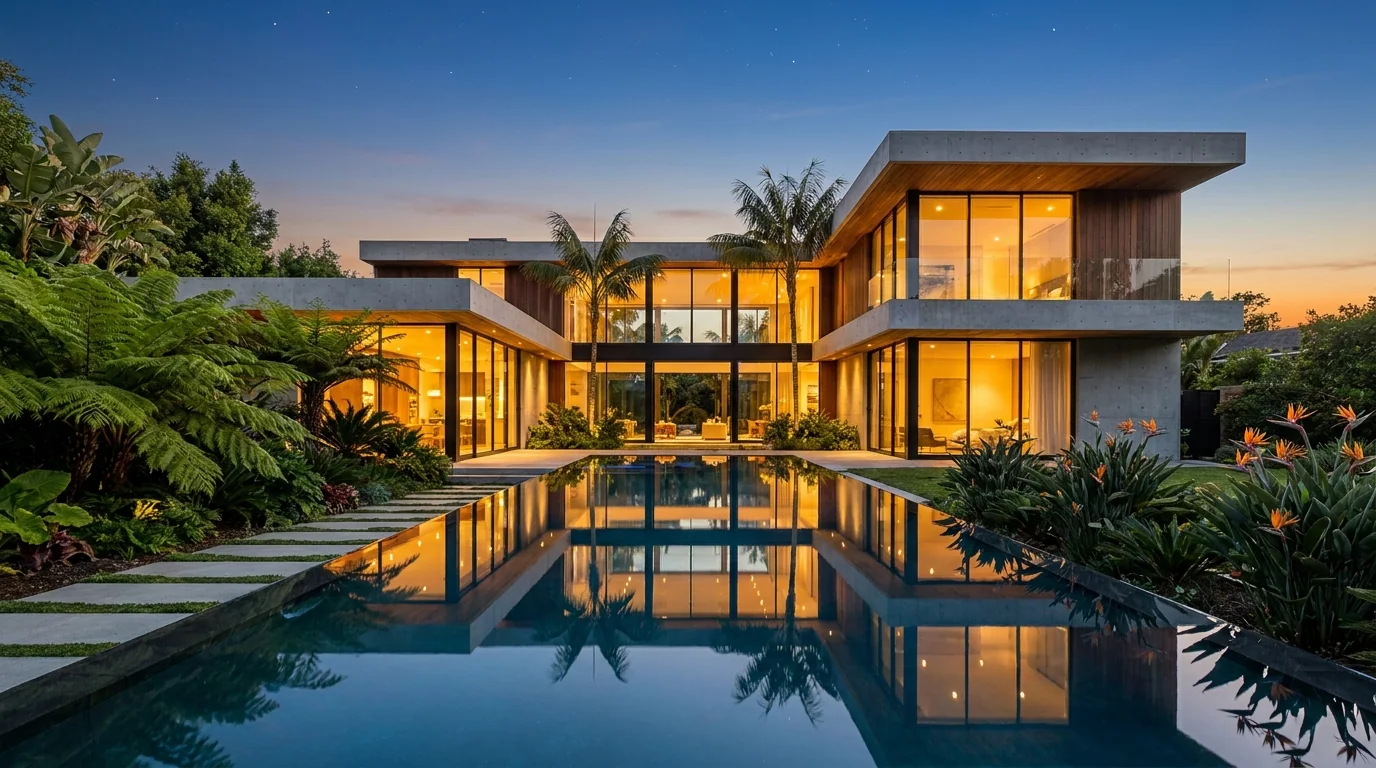 Contemporary tropical house design with a courtyard pool