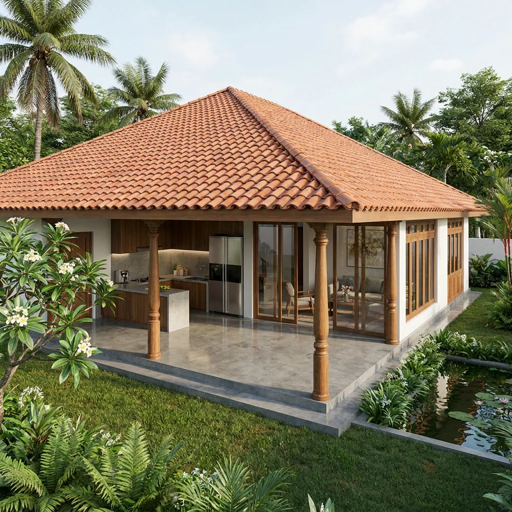 Single-storey tropical veranda house design