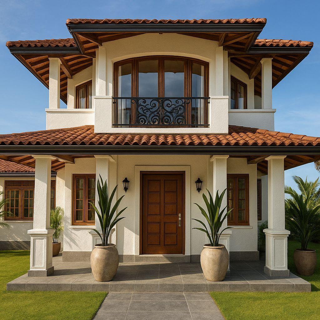 Colonial Inspired Tiled Roof Residence Design for Galle exterior house design by Structa Engineering