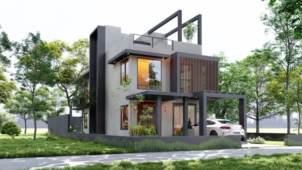 Compact Modern Home with Rooftop Terrace Design for Rajagiriya — Angled View — image-led architectural design reference by Structa Engineering
