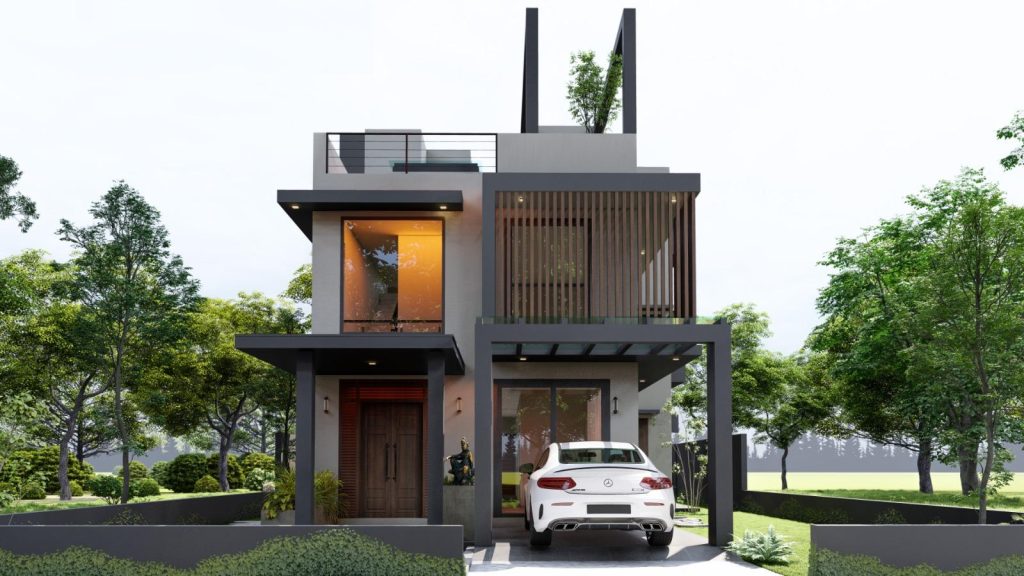 Compact Modern Home with Rooftop Terrace Design for Rajagiriya — Front View — image-led architectural design reference by Structa Engineering