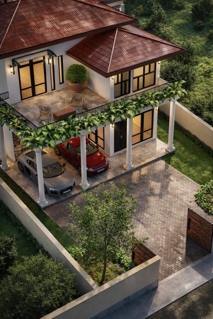 Compact Tropical Garden House Design for Matara — Arrival View — image-led architectural design reference by Structa Engineering