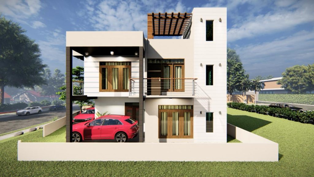 Compact Two Storey House with Pergola Carport Design for Rajagiriya — image-led architectural design reference by Structa Engineering