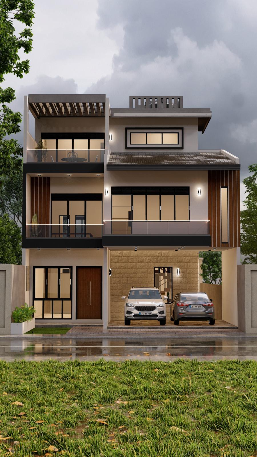 Compact Urban House with Framed Balconies Design for Hokandara exterior house design by Structa Engineering