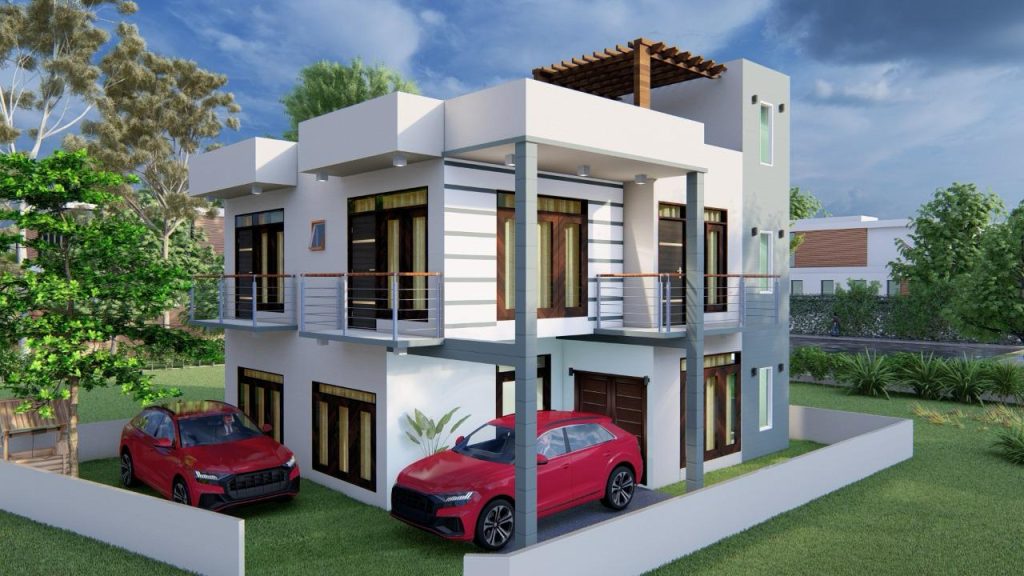 Compact White Two Storey Home with Corner Balcony Design for Ja-Ela — image-led architectural design reference by Structa Engineering