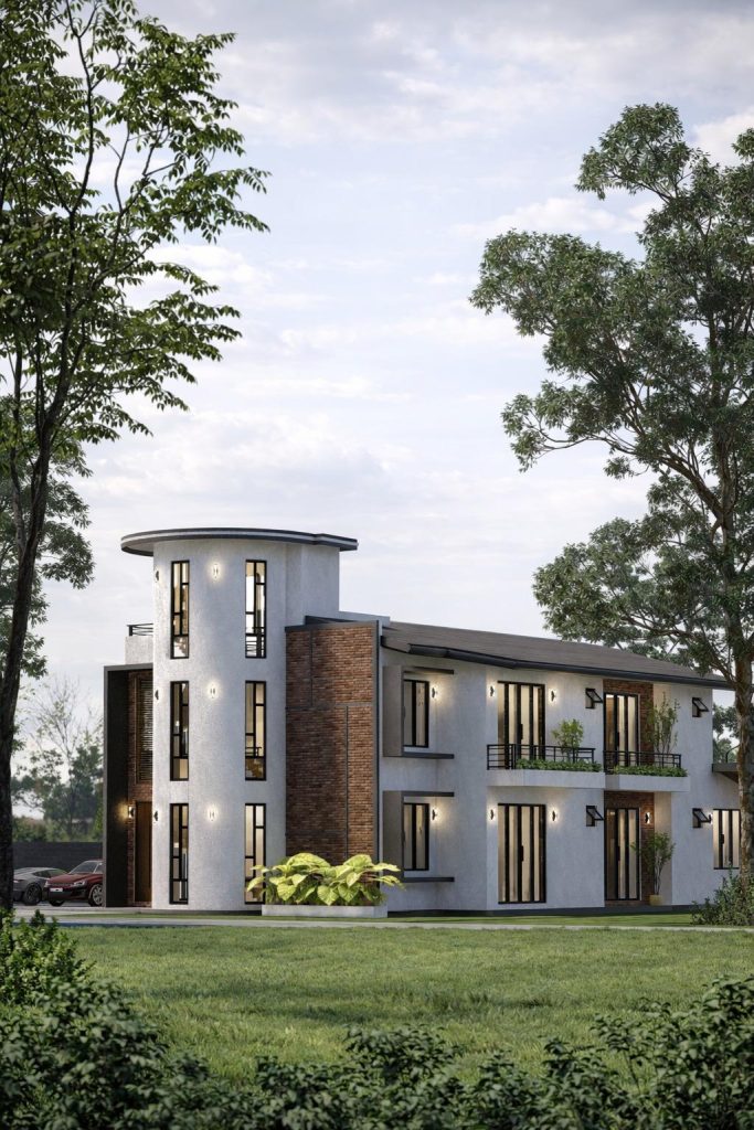 Courtyard Residence with Cylindrical Tower Design for Rajagiriya — image-led architectural design reference by Structa Engineering