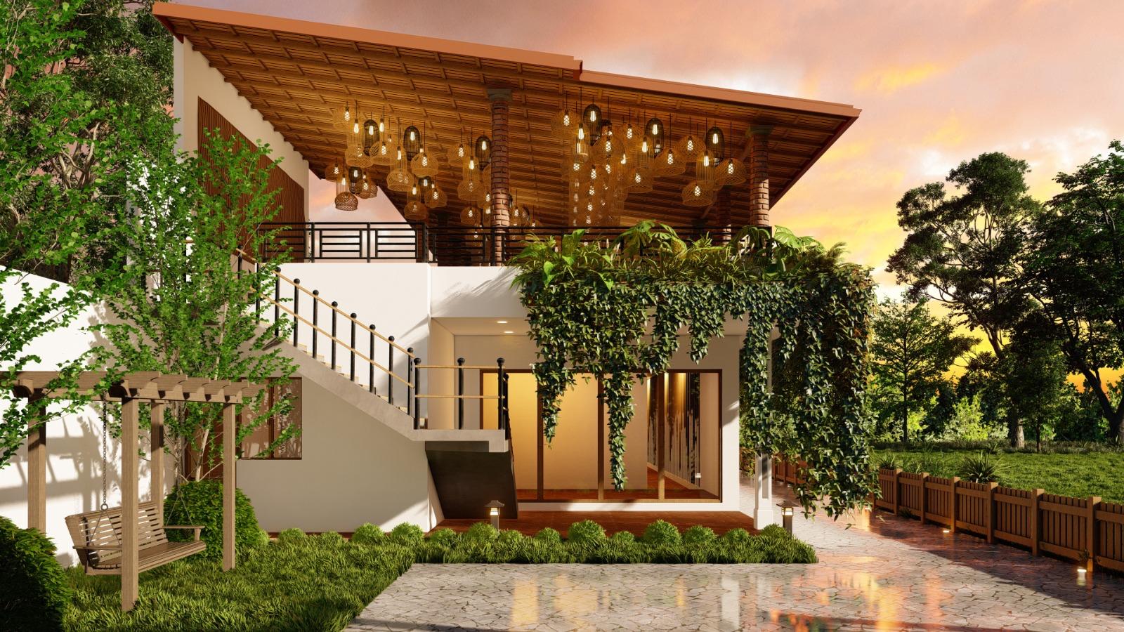 Elevated Pavilion House with Broad Roof Design for Dambulla exterior house design by Structa Engineering