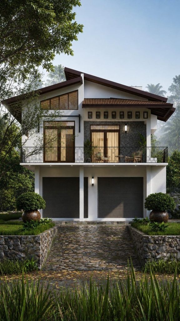 Elevated Stone and Timber Gable House Design for Kegalle — image-led architectural design reference by Structa Engineering