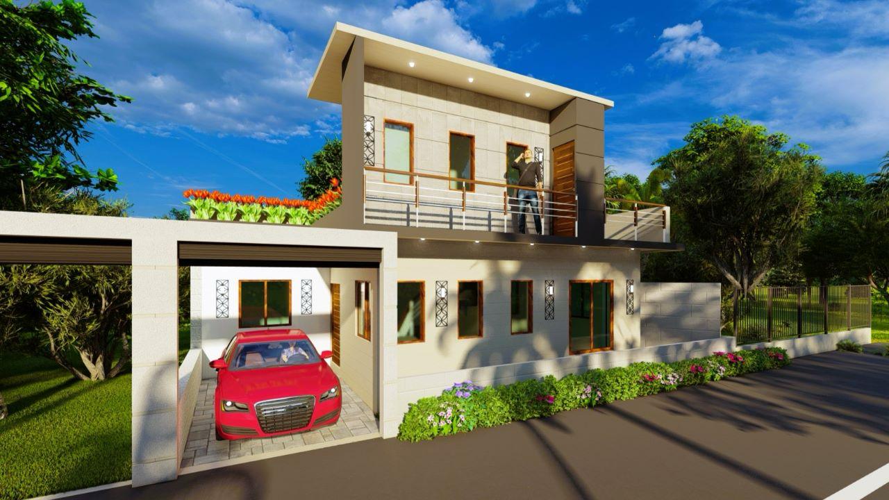 Flat Roof Tropical Family Home with Balcony Design for Kollupitiya exterior house design by Structa Engineering