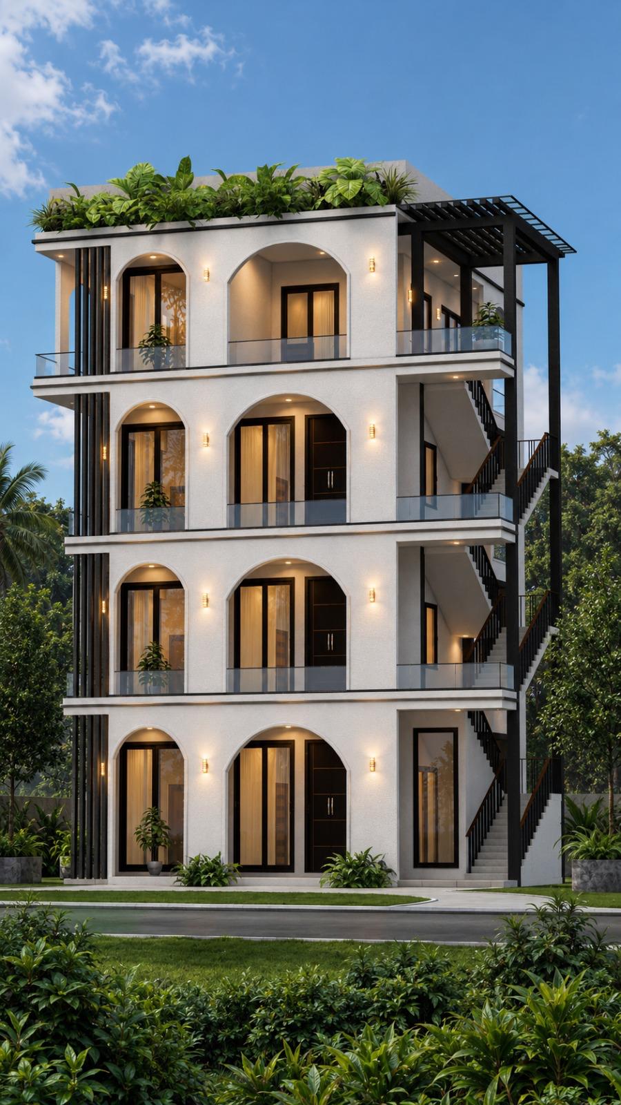 Four Storey Arched Urban Residence Design for Kandana exterior house design by Structa Engineering