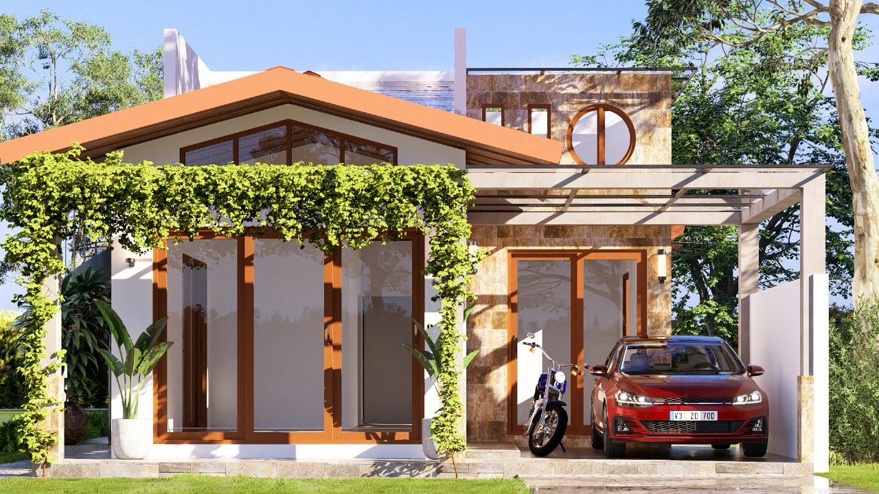 Garden Courtyard Home with Vine Covered Roof Design for Wadduwa exterior house design by Structa Engineering