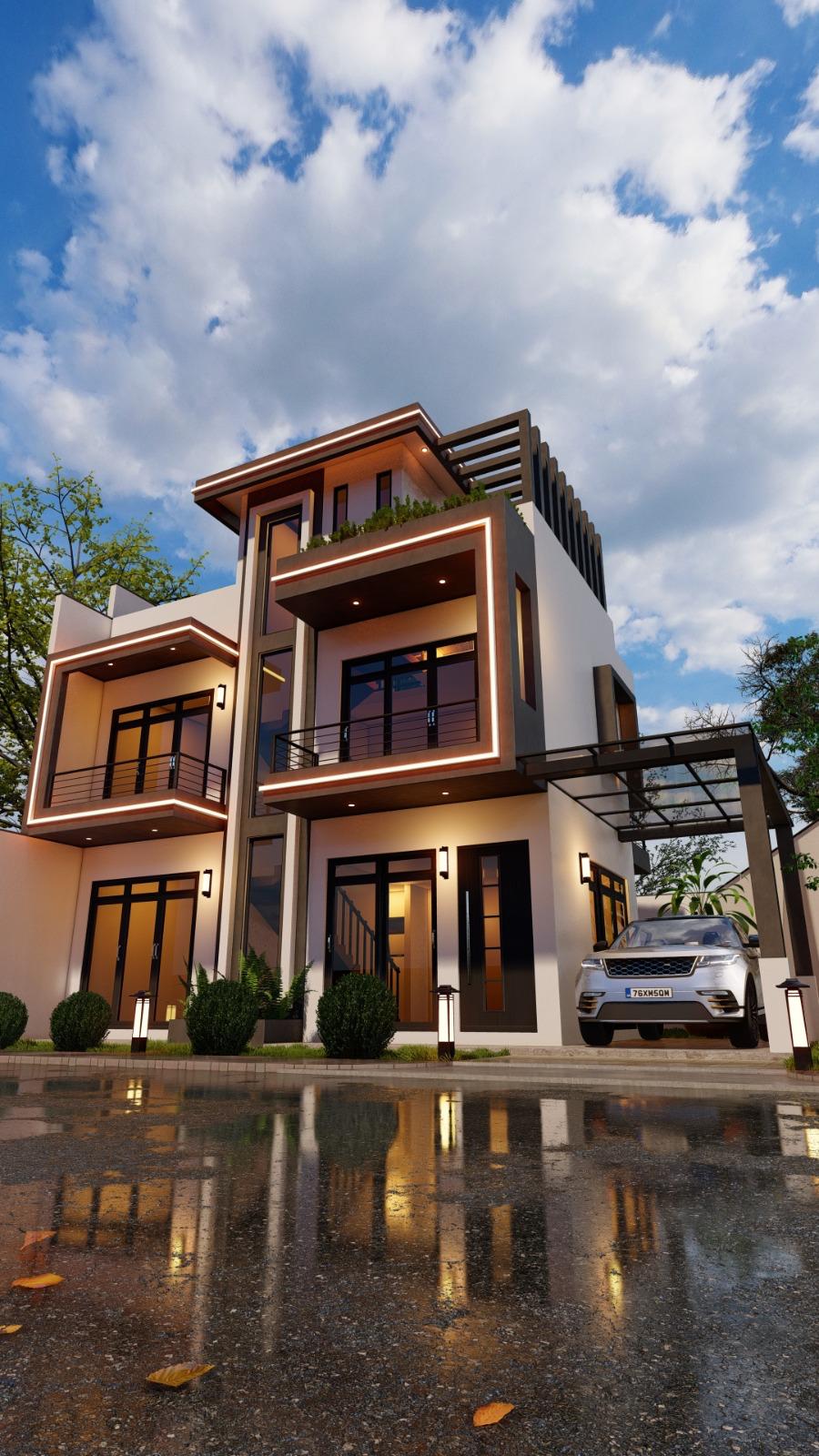 Grand Multi Storey Gable Residence Design for Kurunegala — Front View exterior house design by Structa Engineering