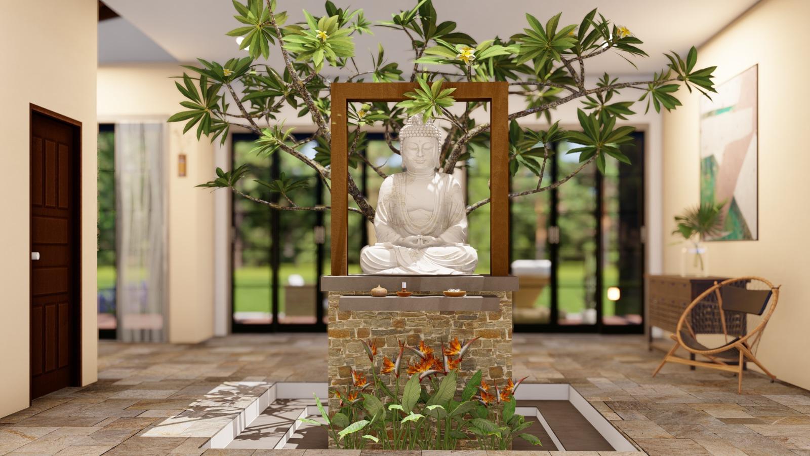 Indoor Courtyard with a Contemplative Focal Point Design for Homagama exterior house design by Structa Engineering