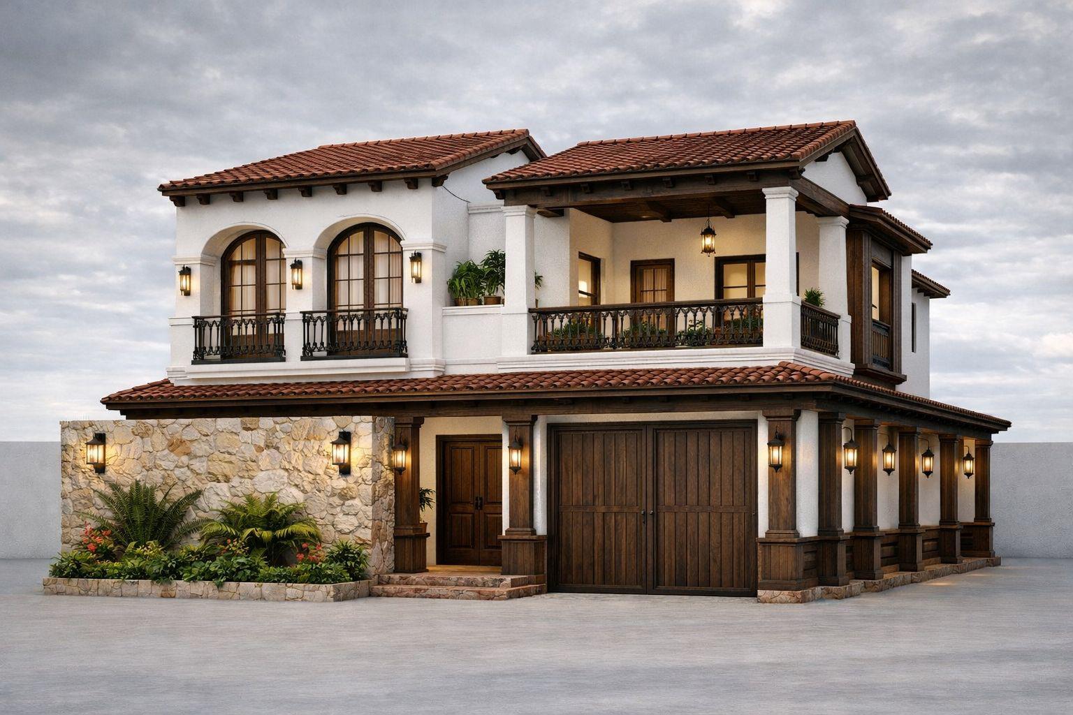 Mediterranean Inspired Courtyard Villa Design for Hikkaduwa exterior house design by Structa Engineering