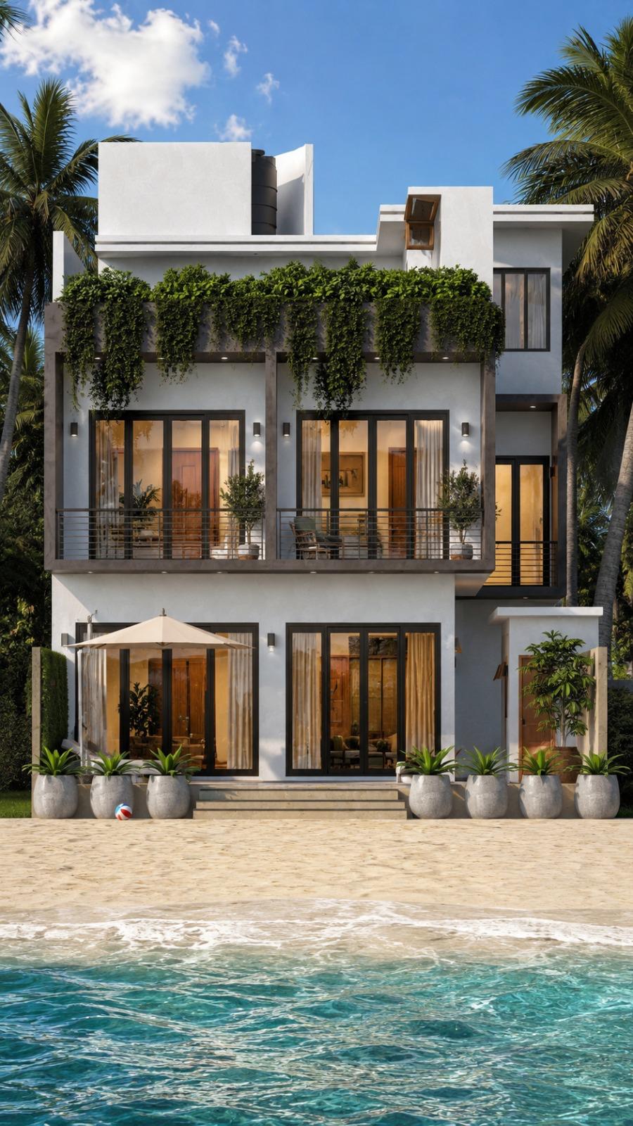 Modern Courtyard Villa with Pool Design for Kelaniya exterior house design by Structa Engineering