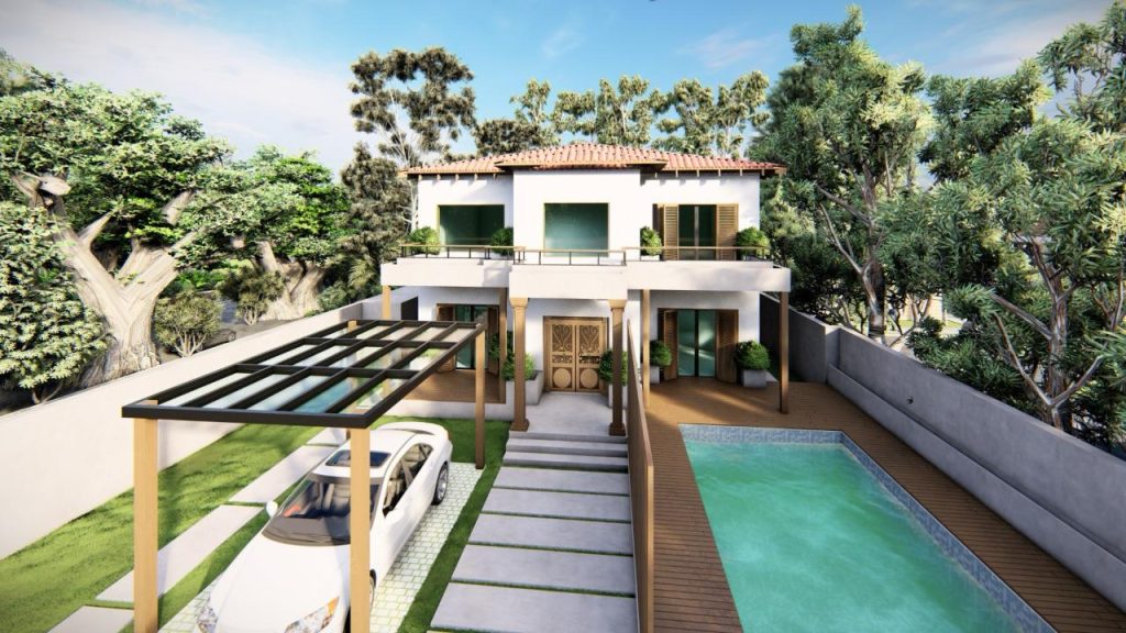 Modern Pool Courtyard Residence Design for Negombo — Aerial View — image-led architectural design reference by Structa Engineering