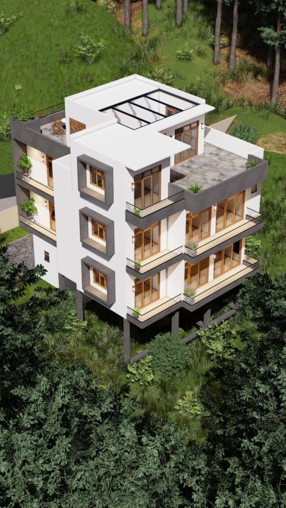 Multi Level Hillside Residence Design for Gampola — Aerial View — image-led architectural design reference by Structa Engineering