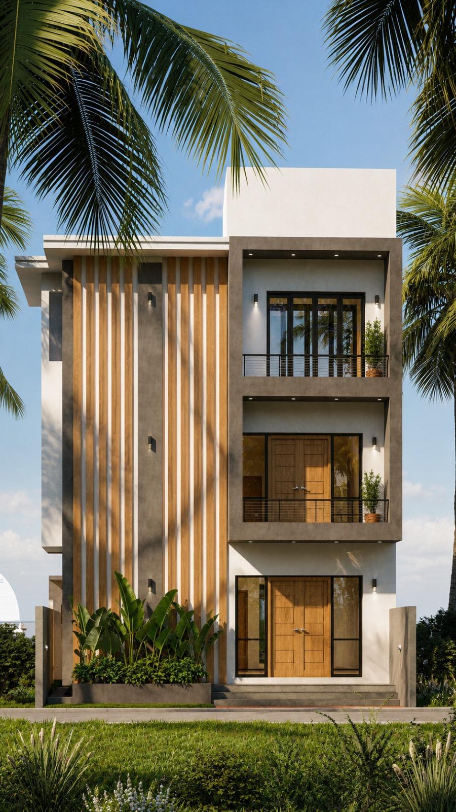 Narrow Screened Urban Residence Design for Dehiwala exterior house design by Structa Engineering