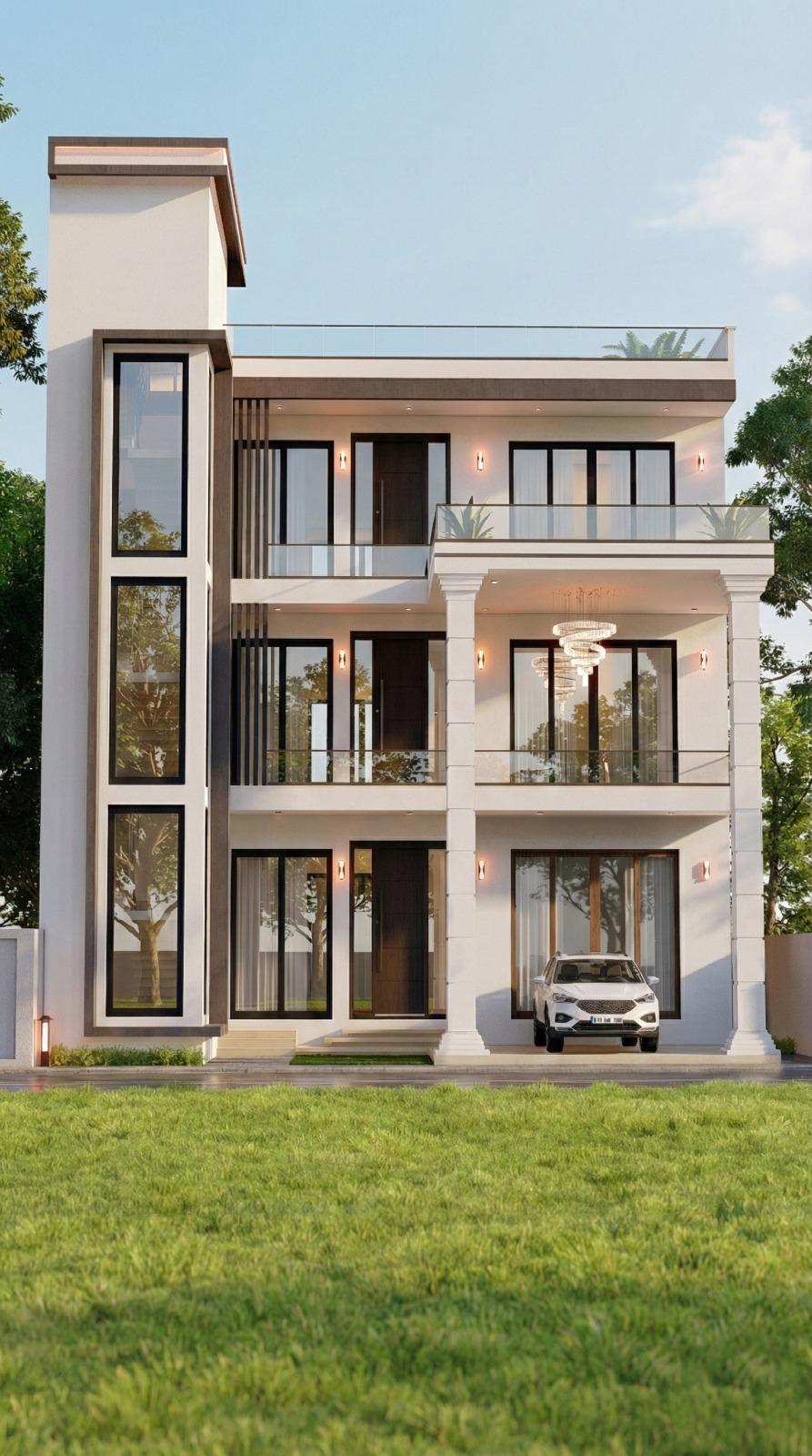 Narrow Three Storey Urban Residence Design for Ragama exterior house design by Structa Engineering
