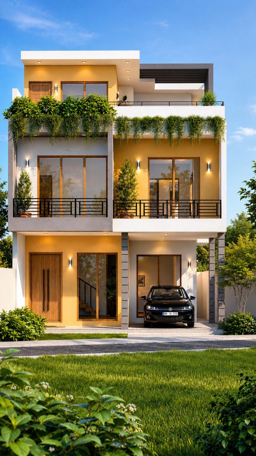 Narrow Tropical Townhouse with Roof Garden Design for Thalawathugoda exterior house design by Structa Engineering