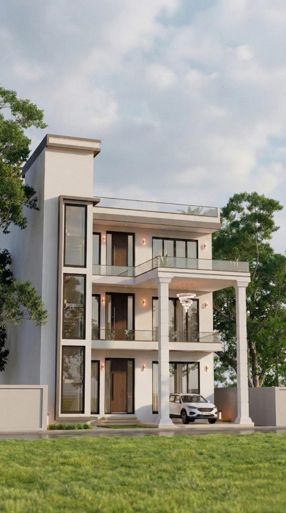 Narrow Urban Residence Design for Bandaragama — Angled View — image-led architectural design reference by Structa Engineering