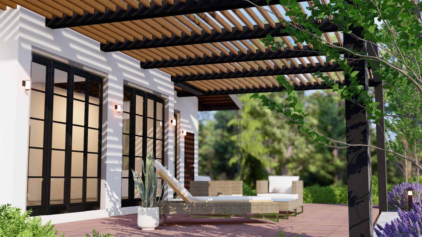 Pergola Veranda and Shaded Garden Edge Design for Kalutara exterior house design by Structa Engineering