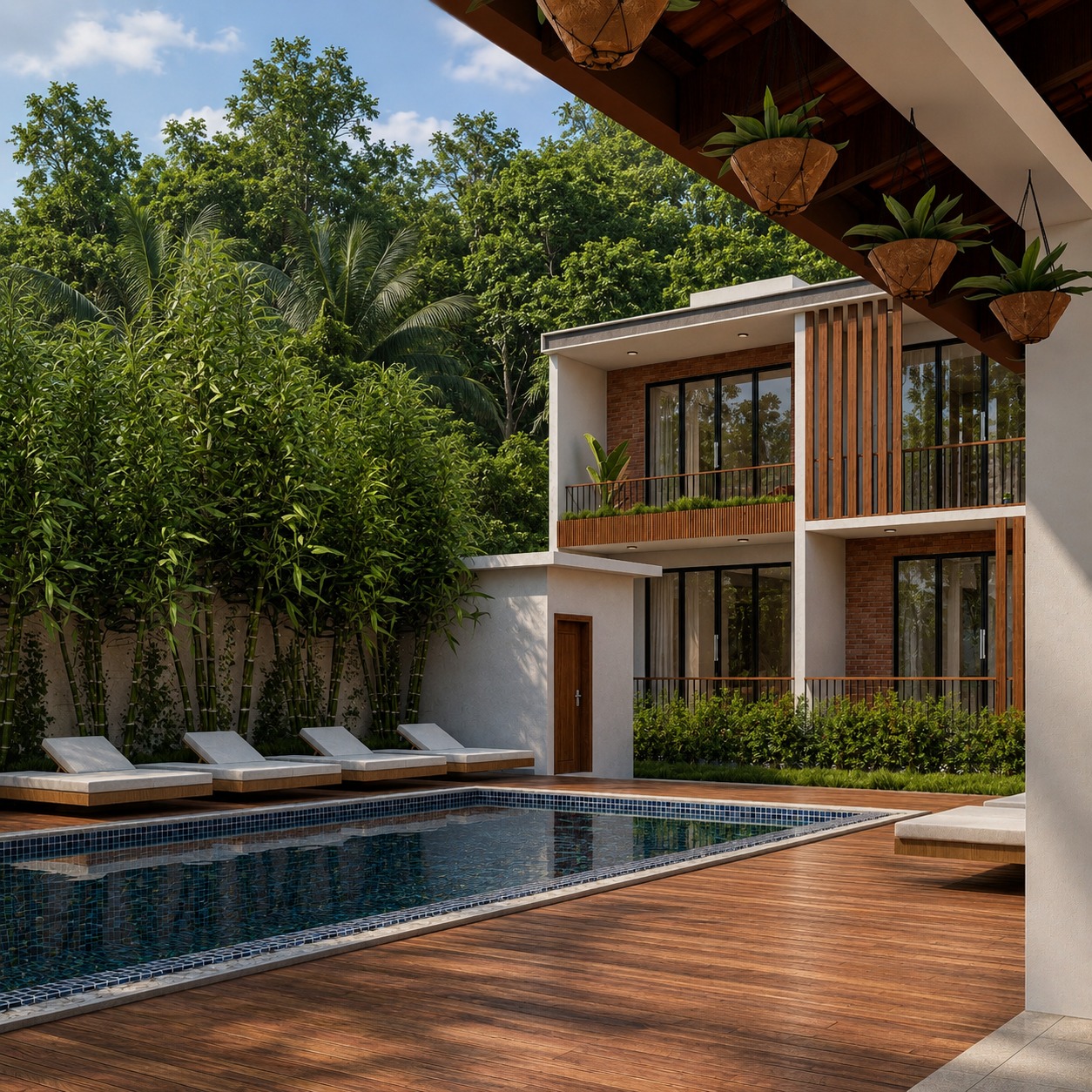 Pool Courtyard Residence Design for Wadduwa — Deck View exterior house design by Structa Engineering