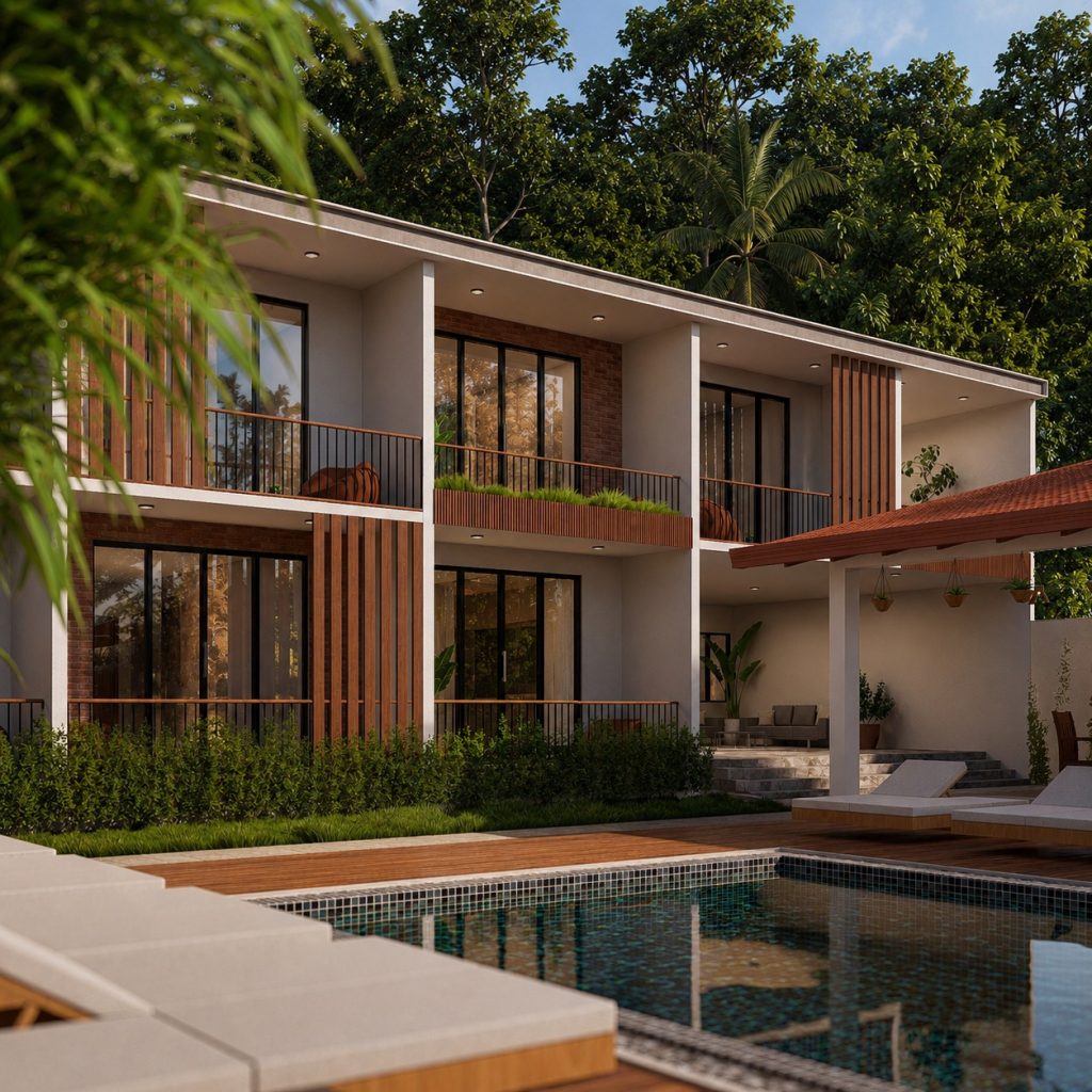 Pool Courtyard Residence Design for Wadduwa — Garden View — image-led architectural design reference by Structa Engineering