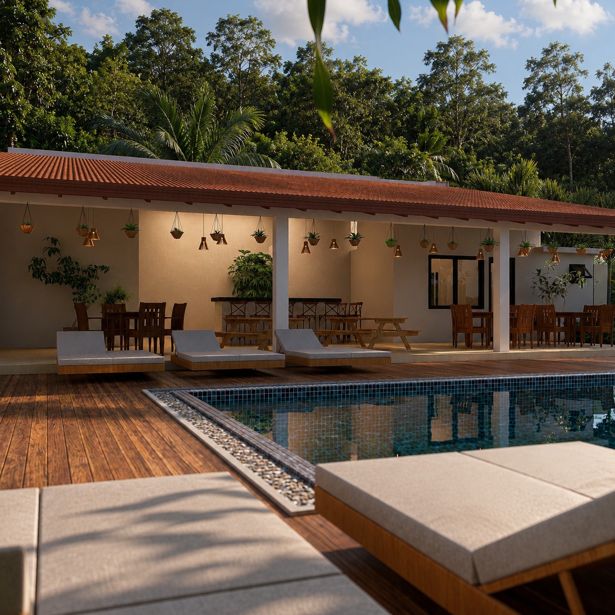 Poolside Dining Veranda Design for Kiribathgoda exterior house design by Structa Engineering