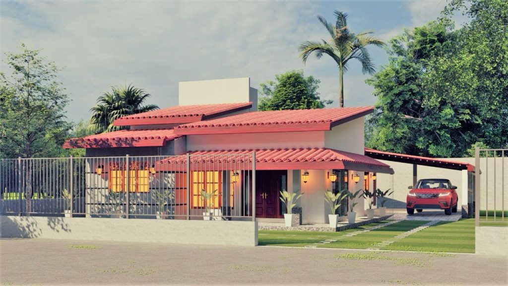 Single Storey Red Roof Veranda House Design for Aluthgama — image-led architectural design reference by Structa Engineering