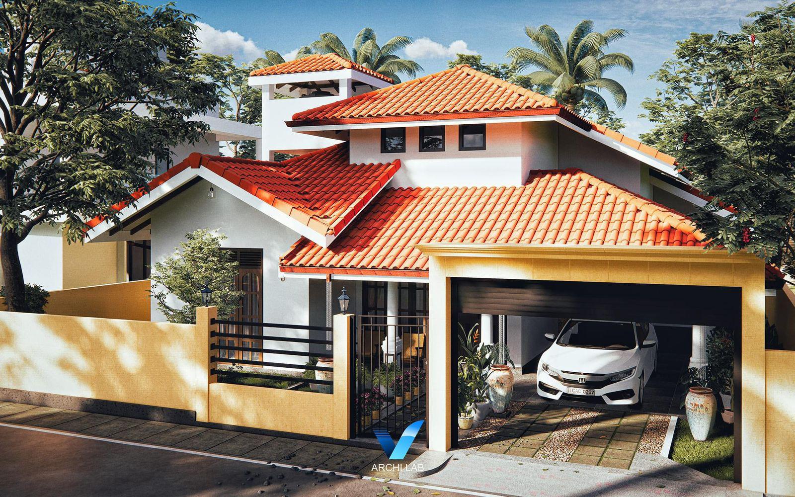 Traditional Tiled Roof Sri Lankan Home Design for Kurunegala exterior house design by Structa Engineering