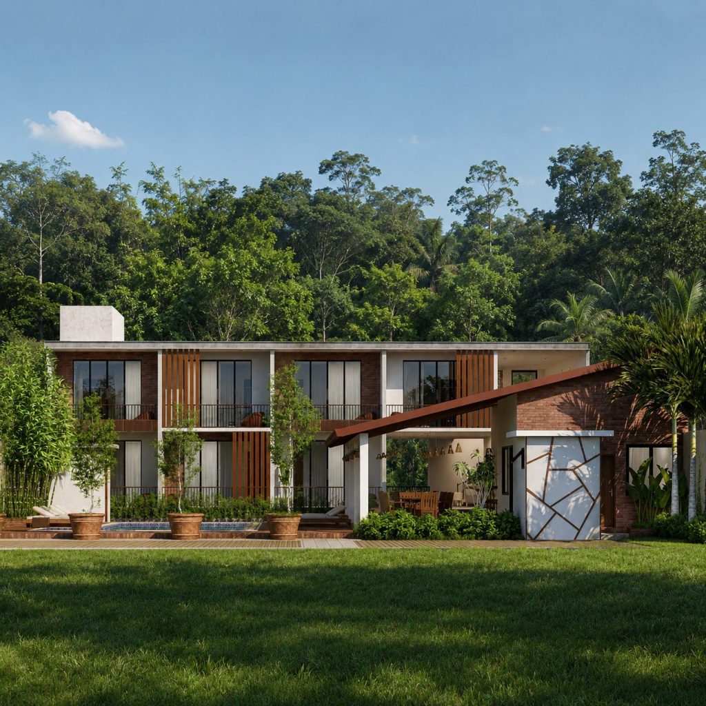 Tropical Courtyard Residence Design for Havelock Town — Garden Elevation — image-led architectural design reference by Structa Engineering
