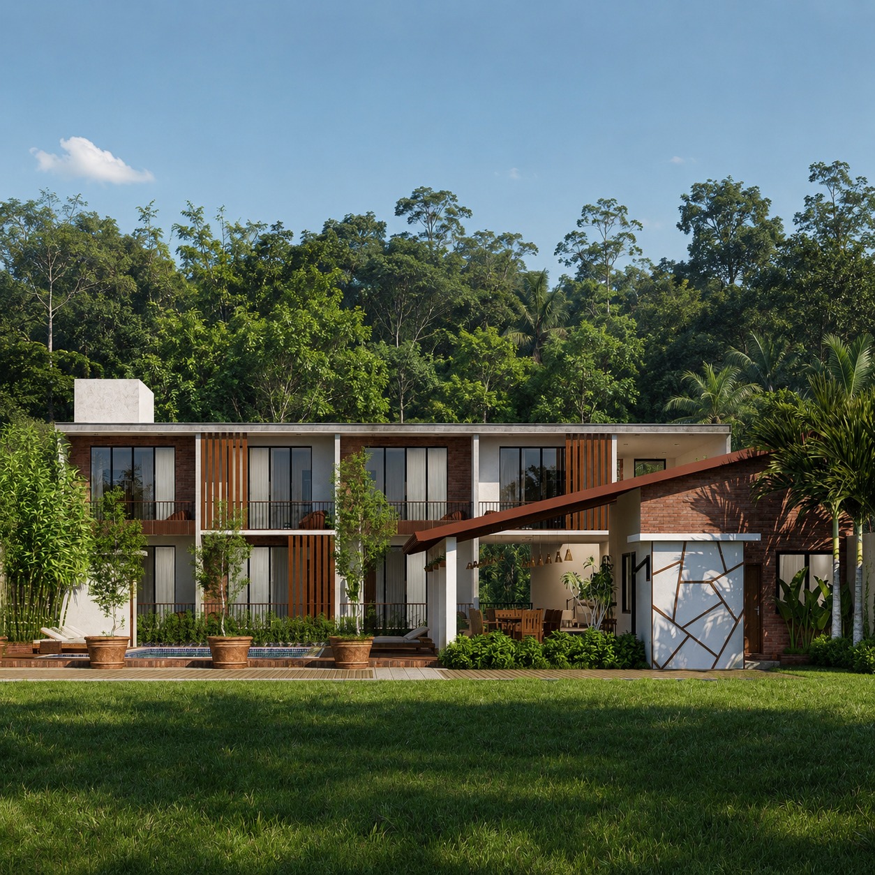 Tropical Courtyard Residence Design for Havelock Town — Garden Elevation exterior house design by Structa Engineering