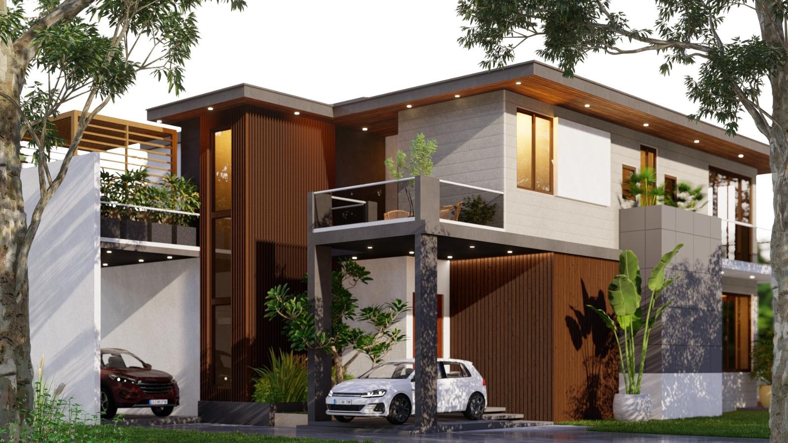 Two Storey Modern Courtyard House Design for Minuwangoda exterior house design by Structa Engineering