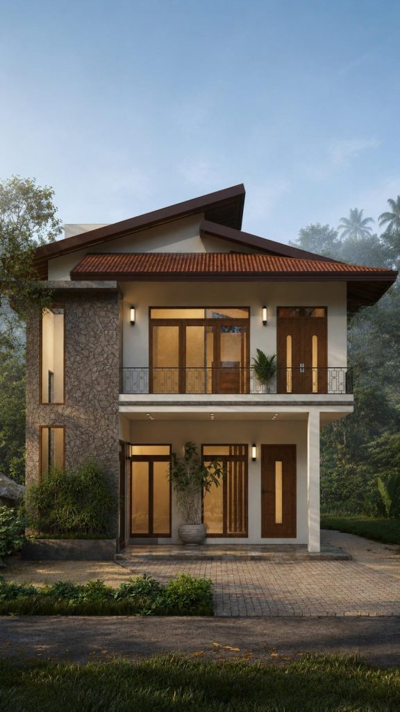 Two Storey Stone Front Gable Residence Design for Ja-Ela — image-led architectural design reference by Structa Engineering