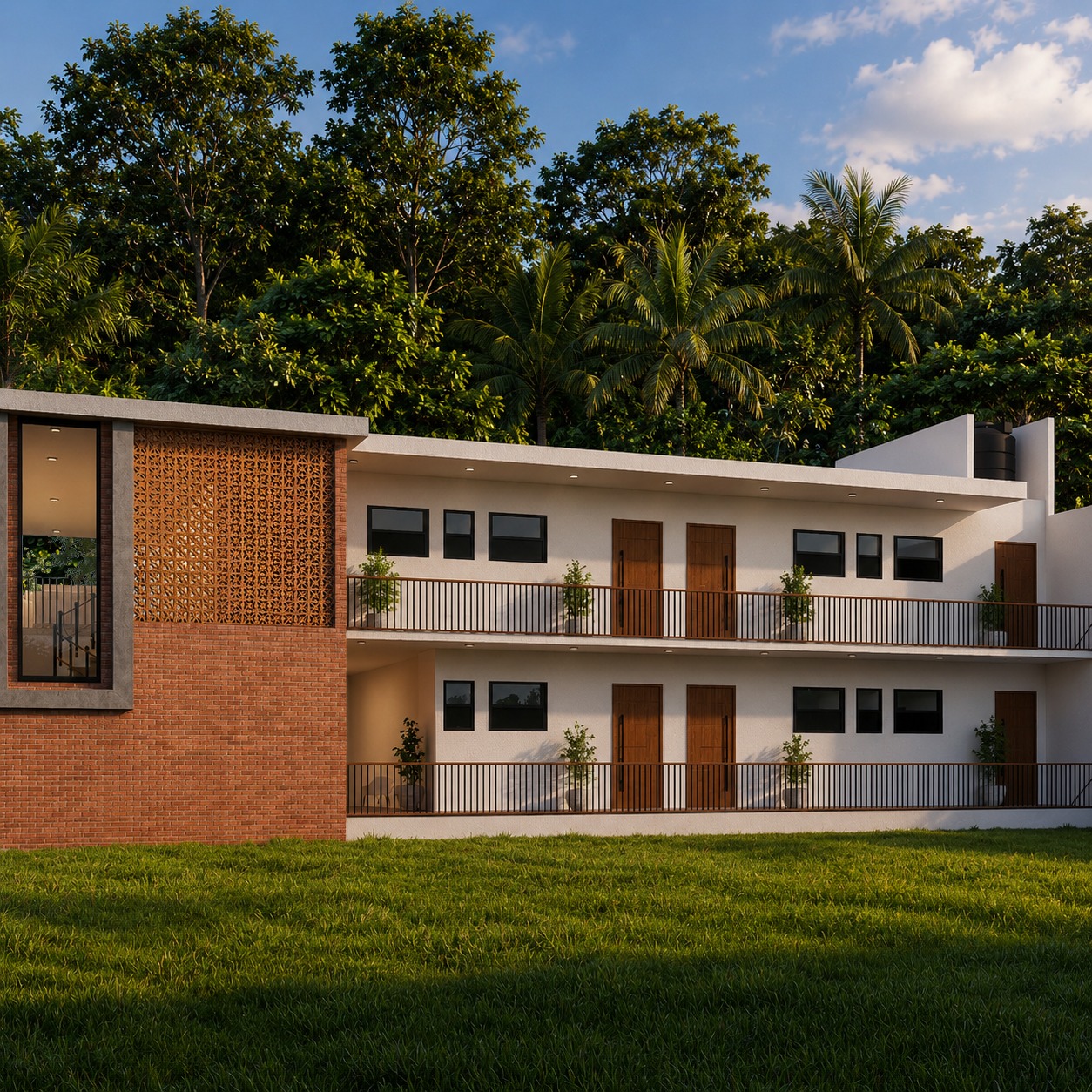 Two Storey Tropical Courtyard Residence Design for Athurugiriya — Rear ...