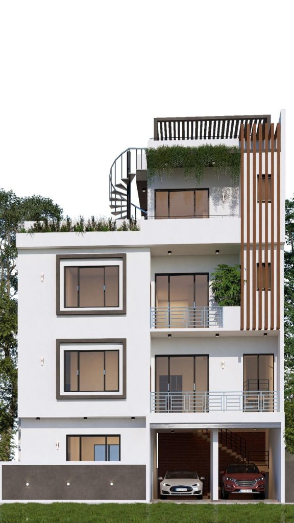 White Four Storey Urban Residence Design for Kaduwela — image-led architectural design reference by Structa Engineering