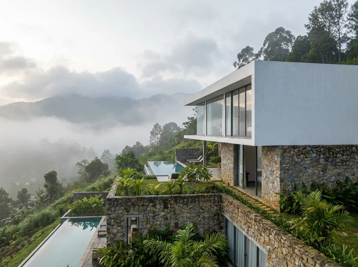 Hill Country Split Level Design for Kandy exterior house design by Structa Engineering
