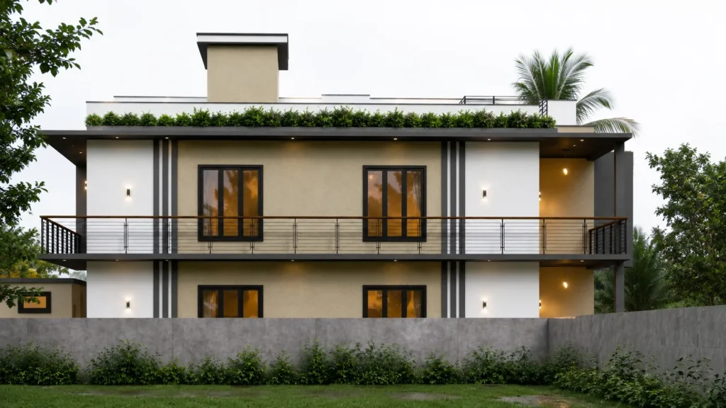 Side elevation of the Kirushanthan residence showing the full-length first floor balcony