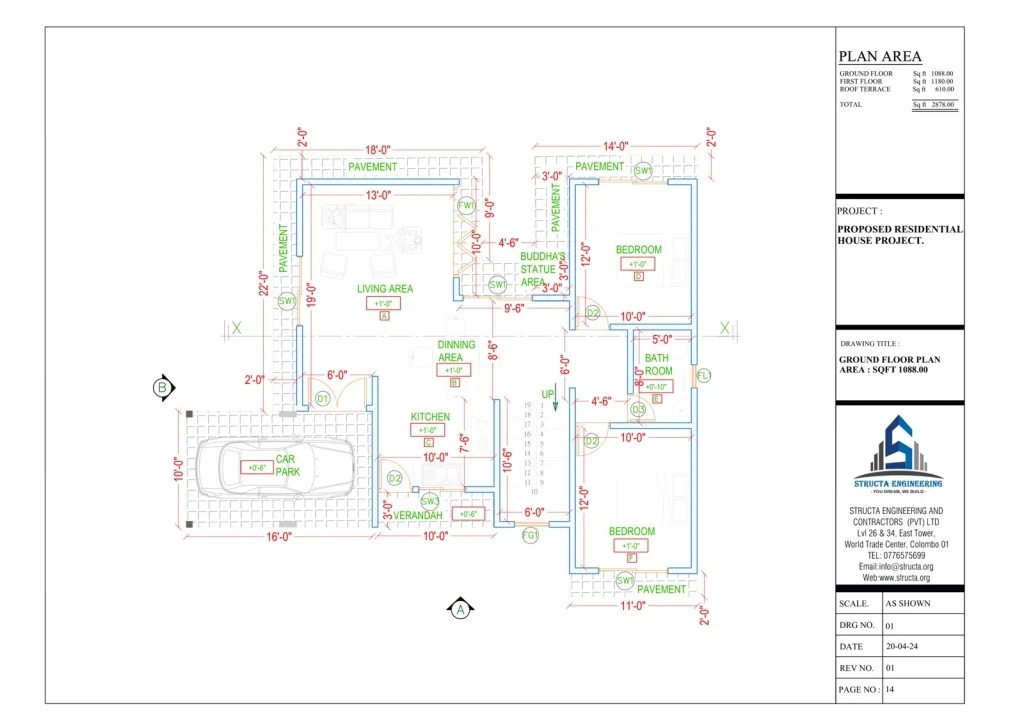 Architectural house layout sketch showing room positions, doors and windows