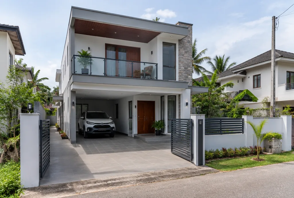 Compact Two Storey House Design for Homagama exterior house design by Structa Engineering