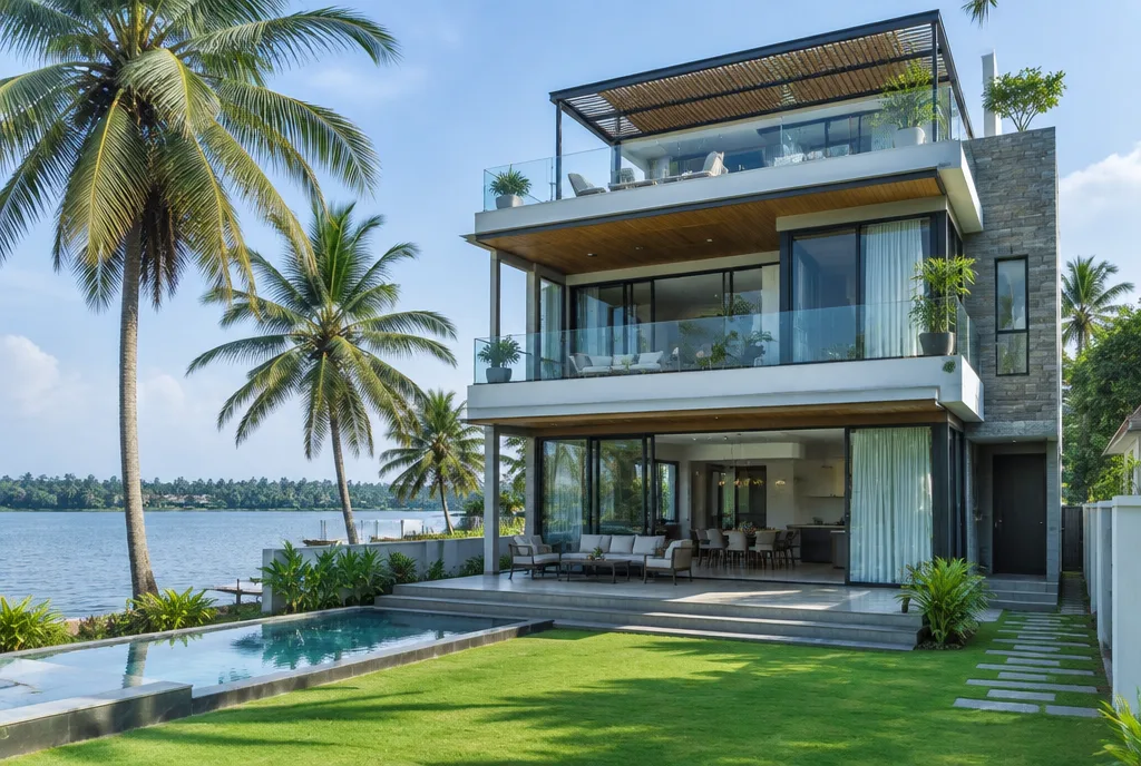 Lake View House Design for Boralesgamuwa exterior house design by Structa Engineering
