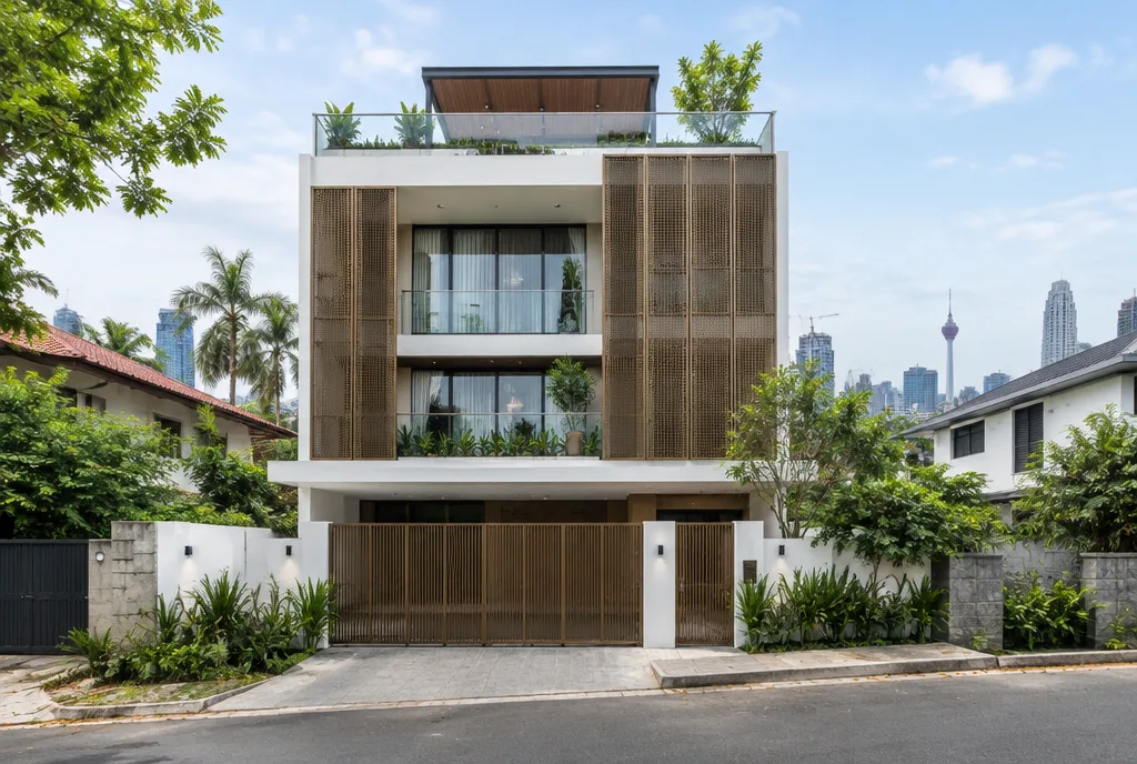 Modern Townhouse Design for Rajagiriya exterior house design by Structa Engineering