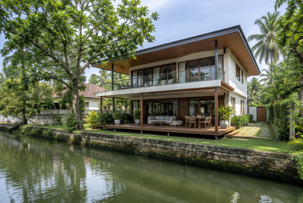 Canal Side House Design for Nawala exterior house design by Structa Engineering