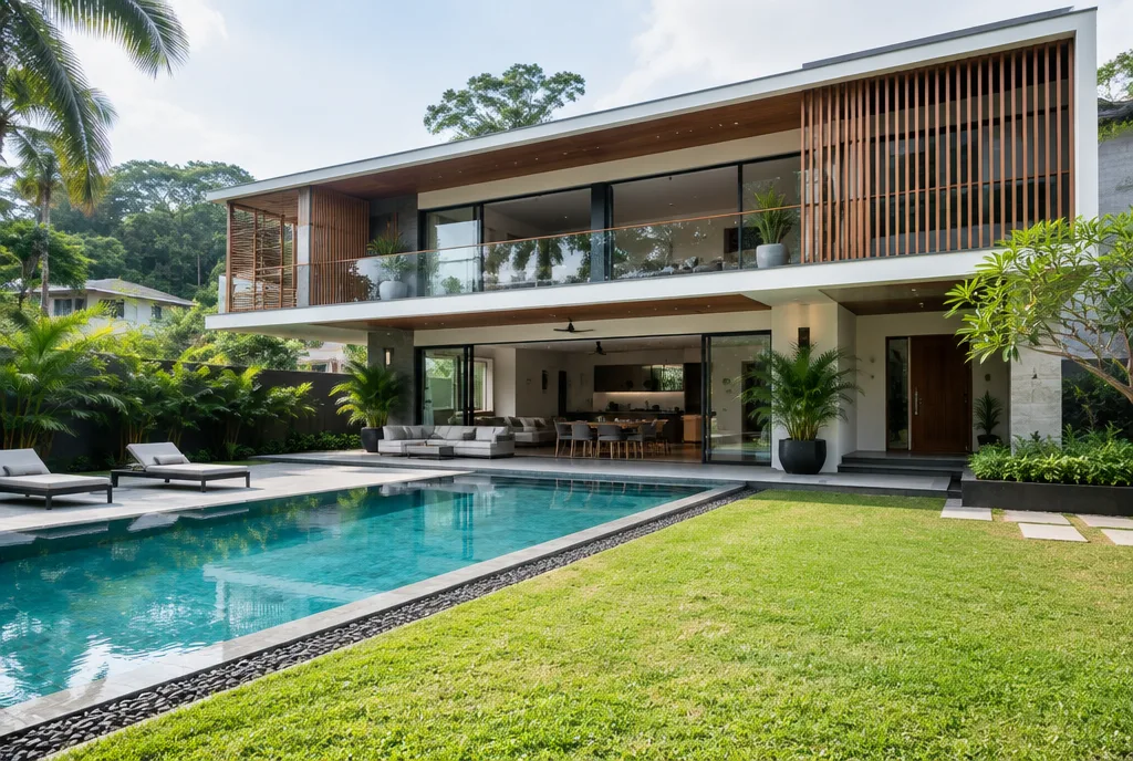 Contemporary Villa Design for Talawatugoda exterior house design by Structa Engineering