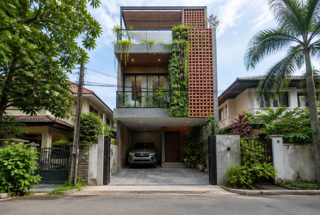 Narrow Urban Family Home Design for Nugegoda exterior house design by Structa Engineering